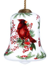 Winter Berries Cardinal Hand Painted Glass Hanging Ornament