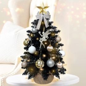 2ft Mini Christmas Tree with Light Artificial Small Tabletop Black Christmas Decoration with Flocked Snow;  Exquisite Decor & Xmas Ornaments for Table