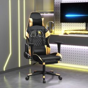 Gaming Chair with Footrest Black and Gold Faux Leather