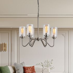 Modern American luxury style E26 glass chandelier iron 6 bulb living room chandelier, without bulb (Color: Electroplated sand nickel)